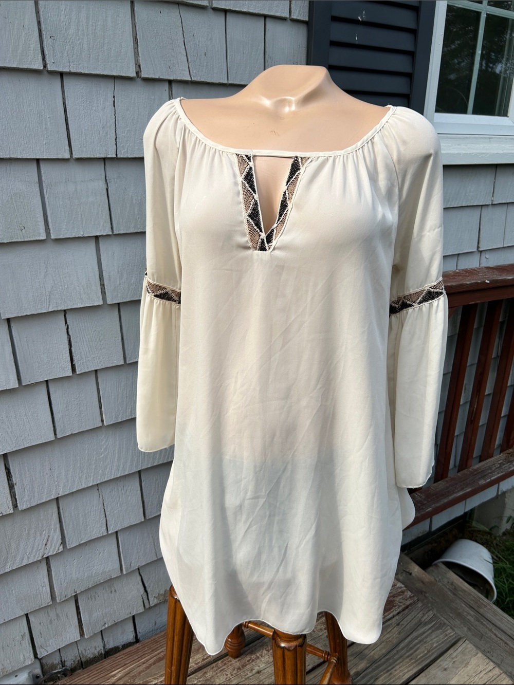 Mittoshop Cream Boho Tunic with Contrast Trim